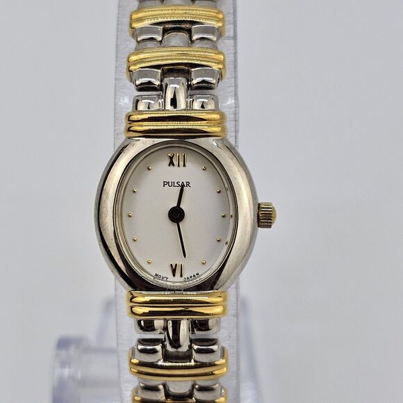 VTG Pulsar Women's Watch 19MM White Dial Two Tone Bracelet Band 7" New Battery - Picture 2 of 14